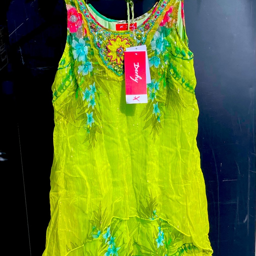 BNWT- Green beaded tank top size M